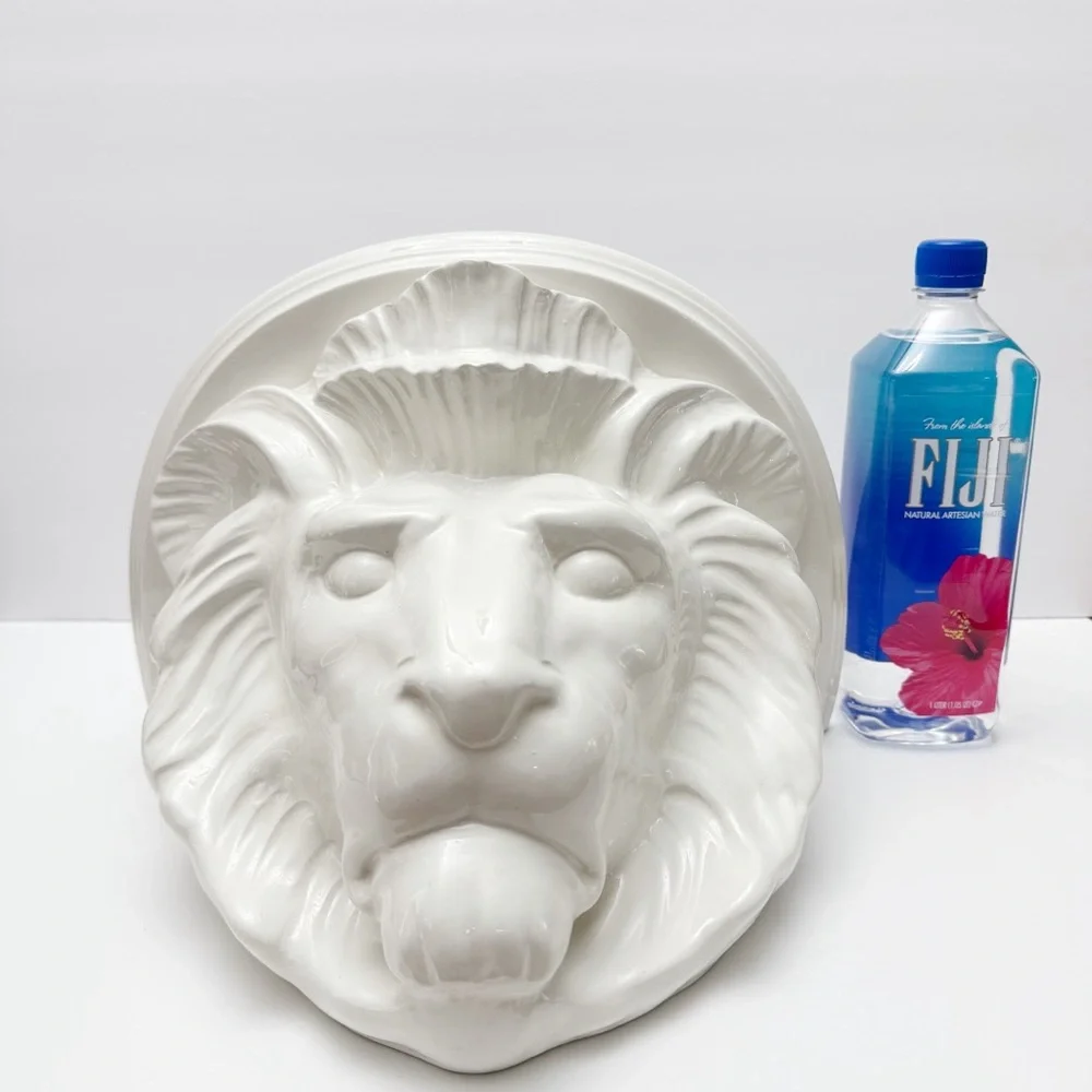 Vintage Large Lion Head White Ceramic Wall Shelf Sconce